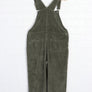 Olive Green Studded Corduroy Long Overalls (M) - Vintage Sole Melbourne