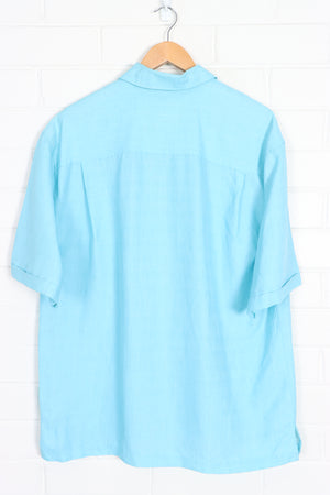 JAMAICA JAXX Blue Silk Embossed Short Sleeve Shirt (XL)