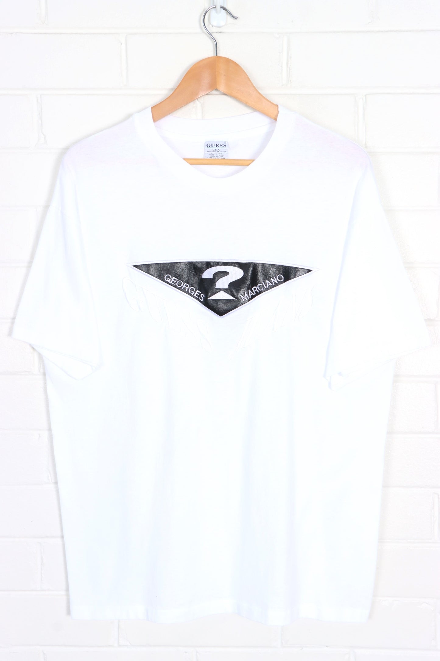GUESS JEANS Georges Marciano Leather Logo Single Stitch Tee USA Made (L)