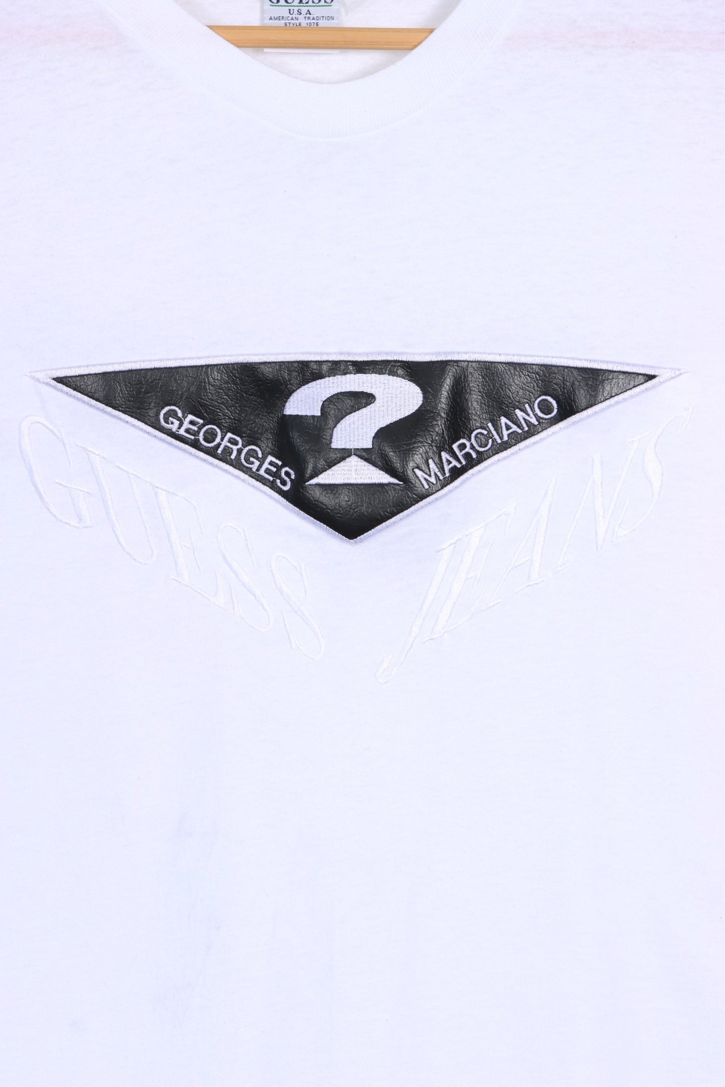 GUESS JEANS Georges Marciano Leather Logo Single Stitch Tee USA Made (L)