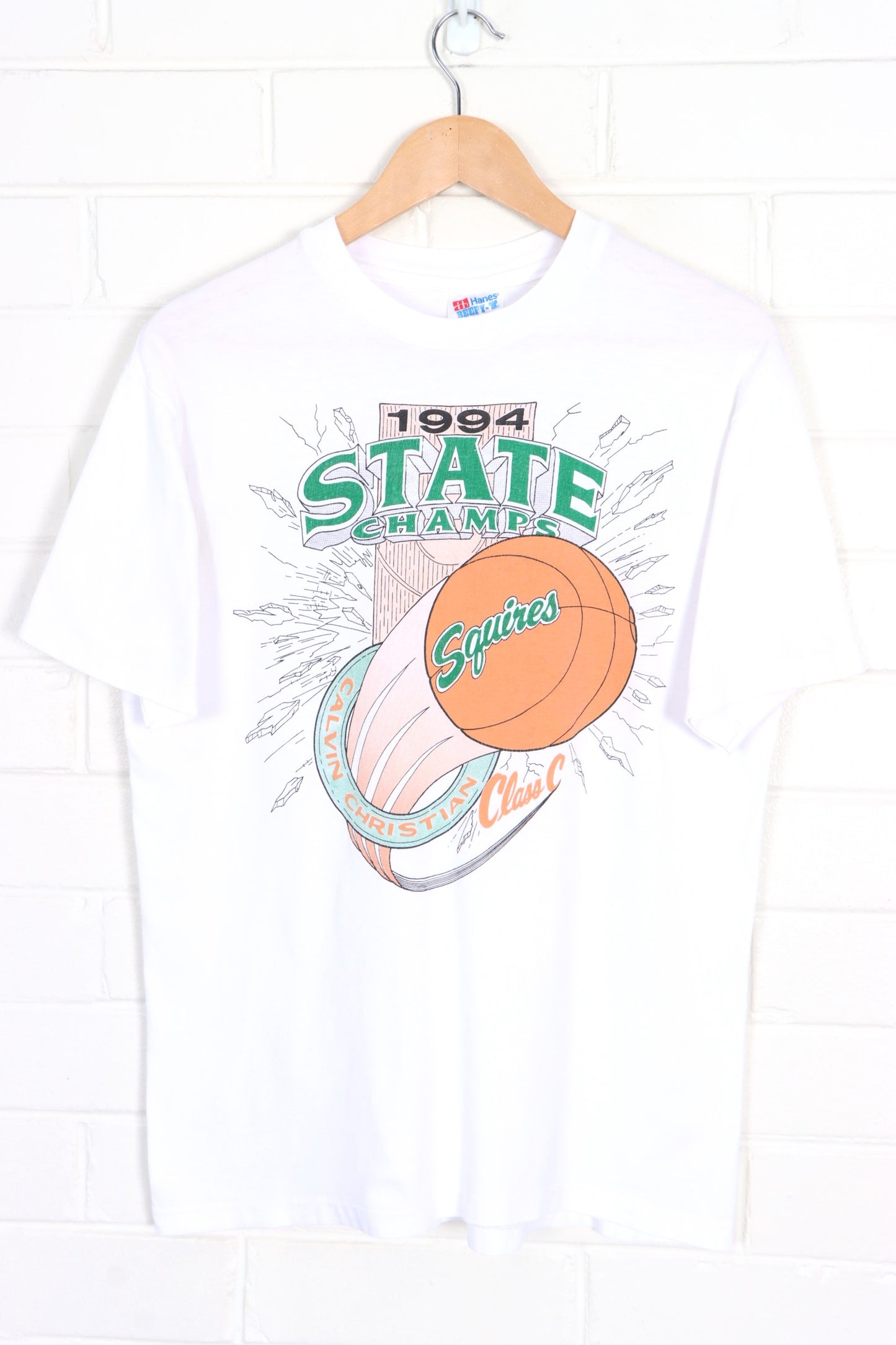 Calvin Christian Squires 1994 Basketball Champions Single Stitch Tee USA Made (M) - Vintage Sole Melbourne