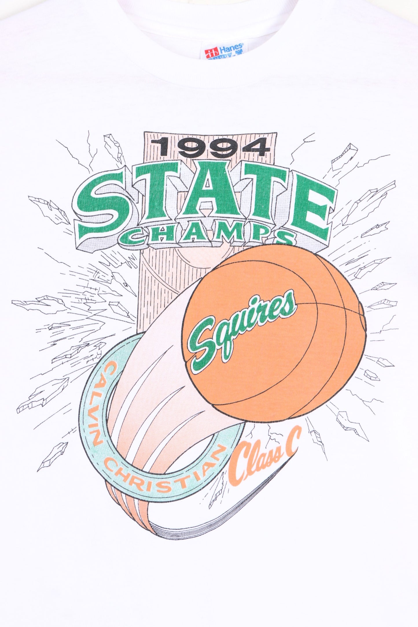 Calvin Christian Squires 1994 Basketball Champions Single Stitch Tee USA Made (M) - Vintage Sole Melbourne