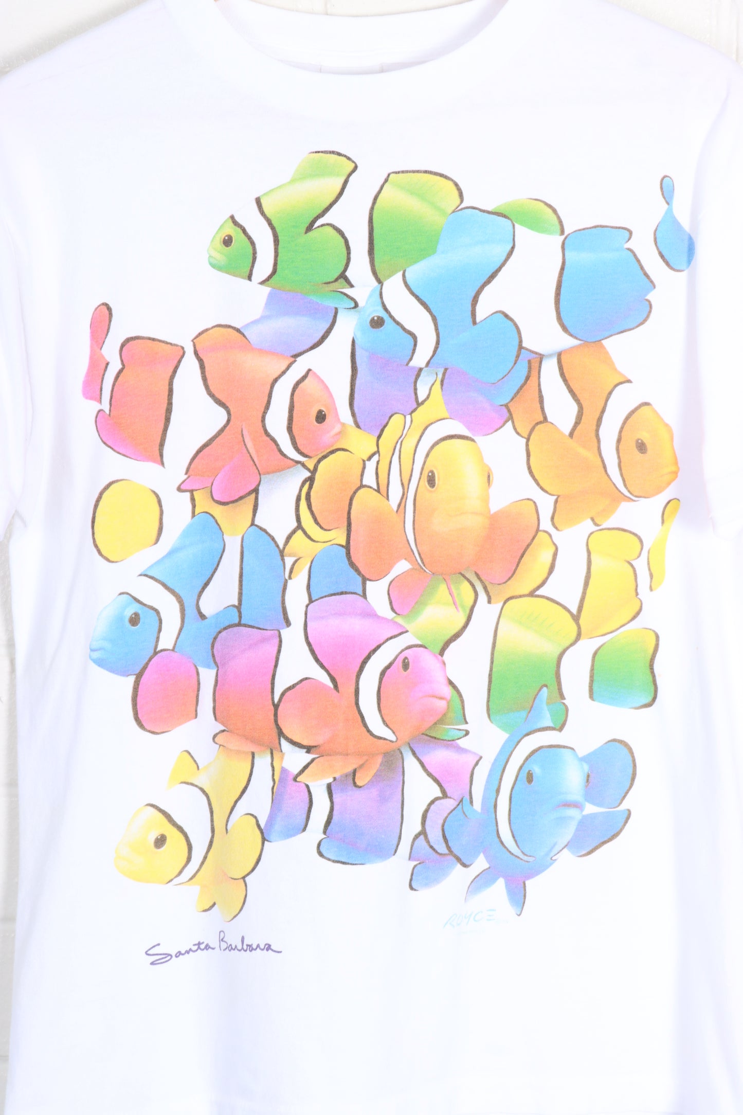 1993 Vintage Rainbow Clown Fish Santa Barbra Single Stitch Tee (M) - Vintage Sole Melbourne
