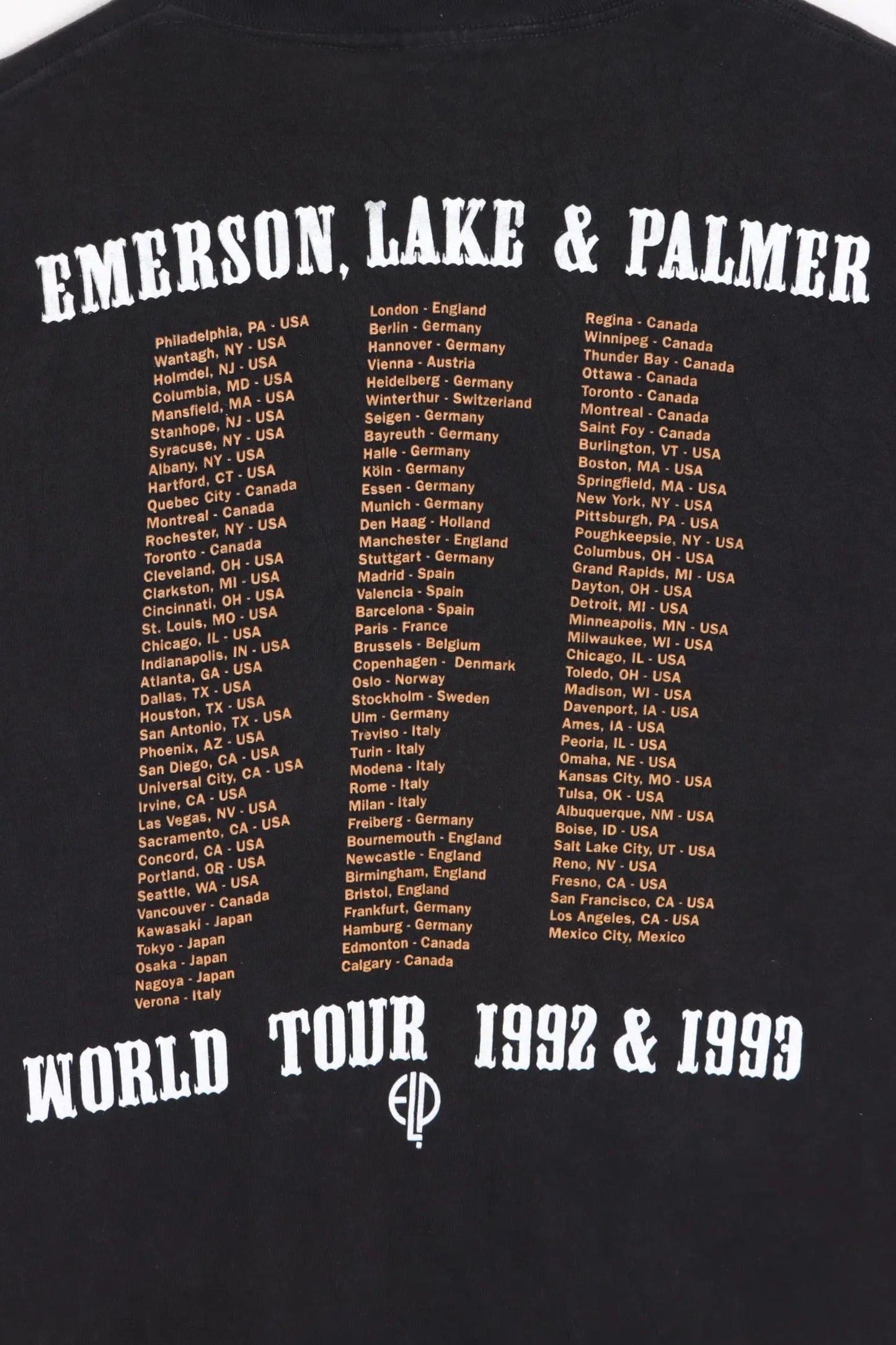 Emerson, Lake & Palmer 1992 World Tour Front Back T-Shirt USA Made (M) - Vintage Sole Melbourne
