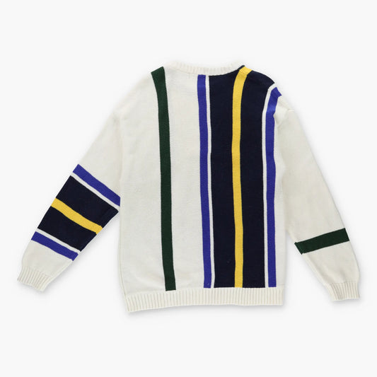 Vintage CHAPS RALPH LAUREN Colour Block Embroidered Stripe Knit Sweatshirt (L-XL)