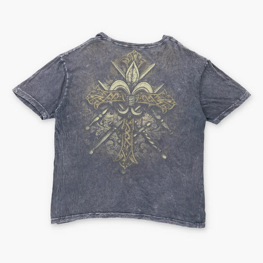 ELITE MMA Y2K Skull Grunge Yellow & Grey Faded Vintage T-Shirt (XXL)