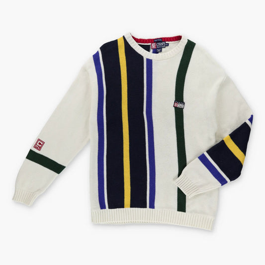 Vintage CHAPS RALPH LAUREN Colour Block Embroidered Stripe Knit Sweatshirt (L-XL)