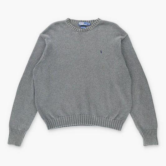 Vintage POLO RALPH LAUREN Embroidered Knit Grey & Black Sweater (XXL)