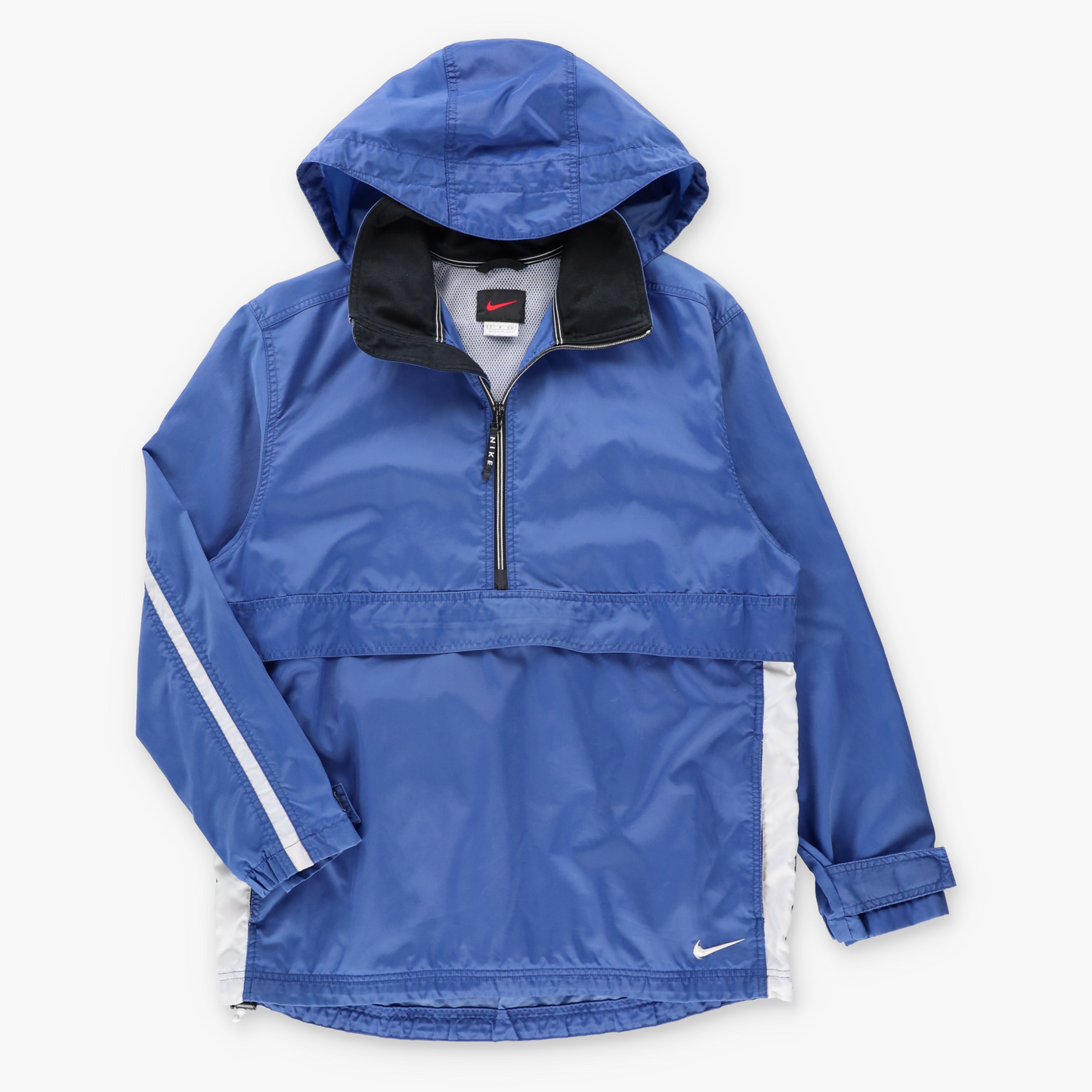 Vintage NIKE Blue & White Embroidered Swoosh Convertible Hood 1/4 Zip Windbreaker (M) Vintage Sole Melbourne