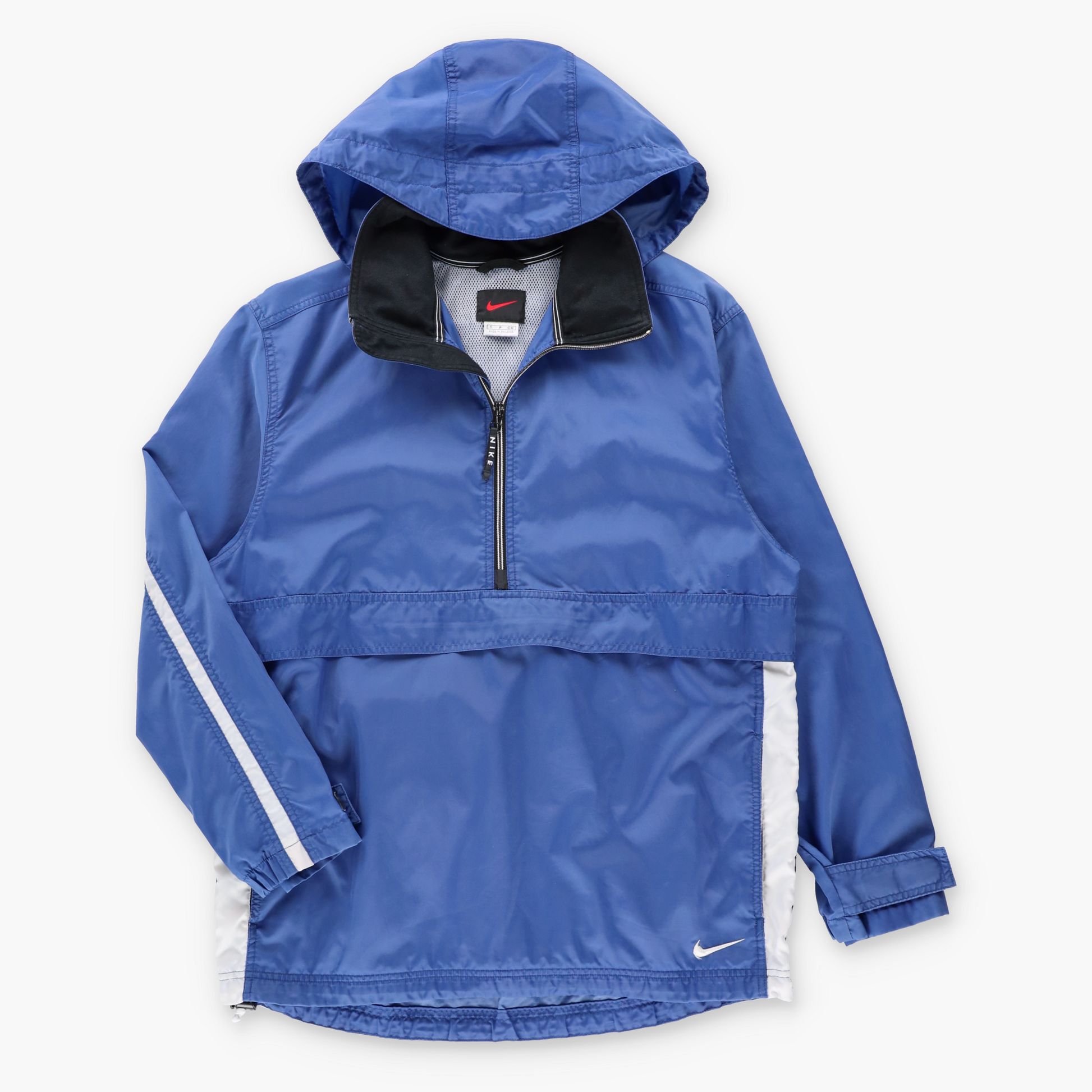 Vintage NIKE Blue & White Embroidered Swoosh Convertible Hood 1/4 Zip Windbreaker (M) Vintage Sole Melbourne