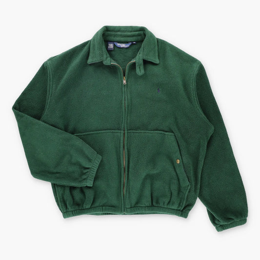 Vintage POLO RALPH LAUREN Embroidered Logo Forest Green Fleece Full Zip Jacket USA Made (M)