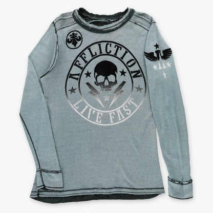 Vintage AFFLICTION Reversible Y2K Velvet Detailing Thermal Long Sleeve Tee USA Made (L-XL TALL)