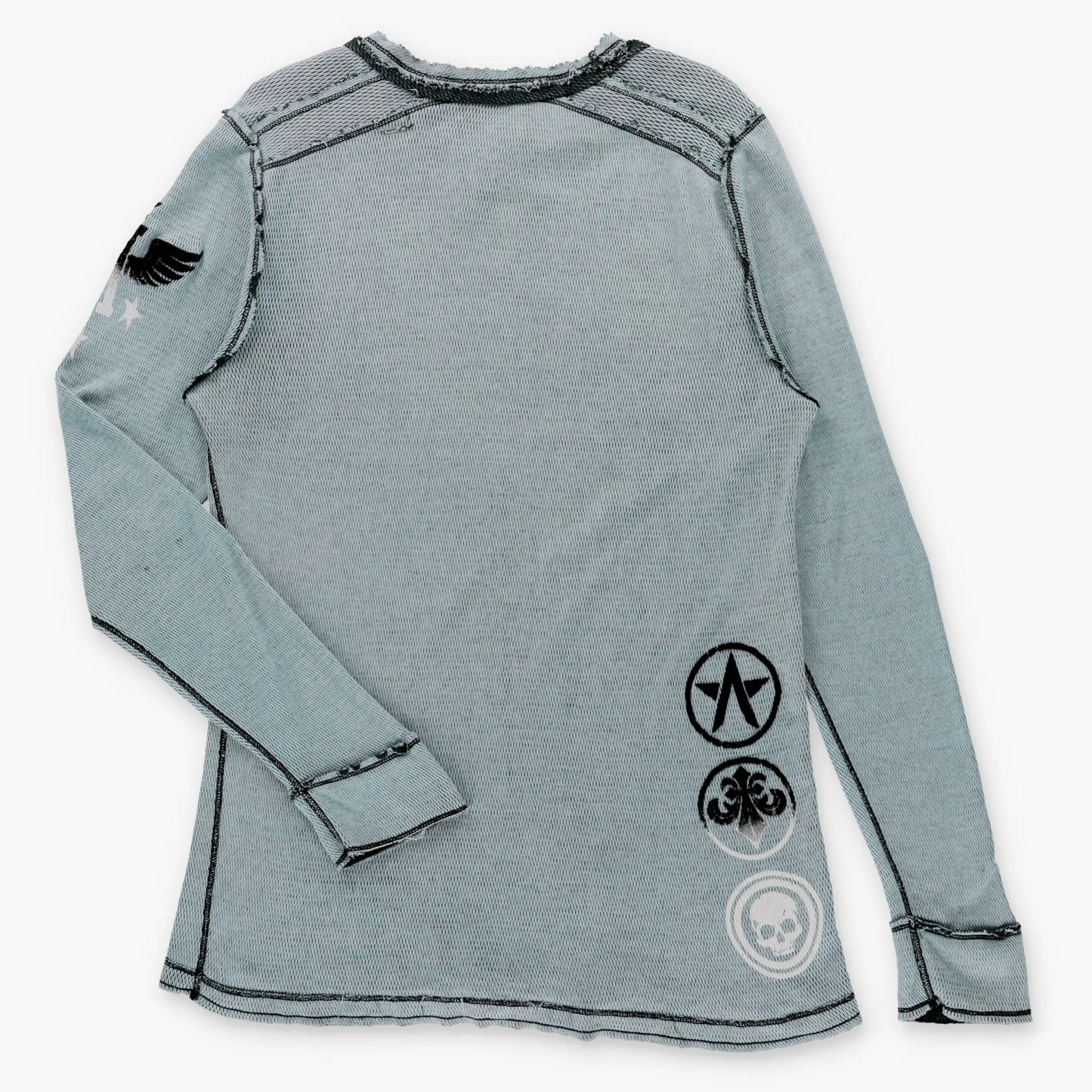 Vintage AFFLICTION Reversible Y2K Velvet Detailing Thermal Long Sleeve Tee USA Made (L-XL TALL)