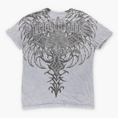 Vintage VICTORIOUS 'Urban Couture' Embellished Y2K Foil Detail Cross & Wings Tee USA Made (L) ***COCO Vintage Sole Melbourne