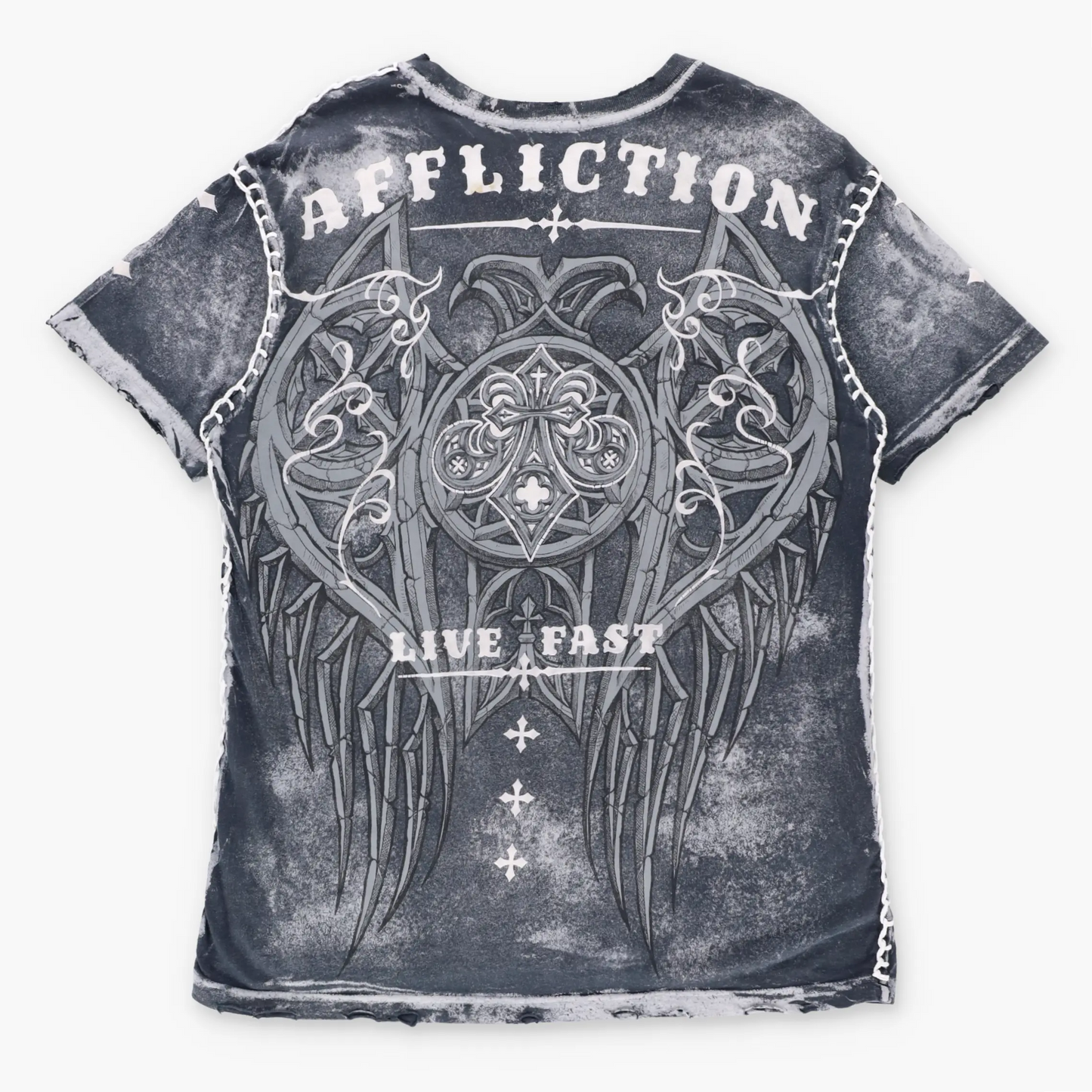 Vintage AFFLICTION "Live Fast" Y2K Velvet & Stitching Detail USA Made T-Shirt (M-L TALL)