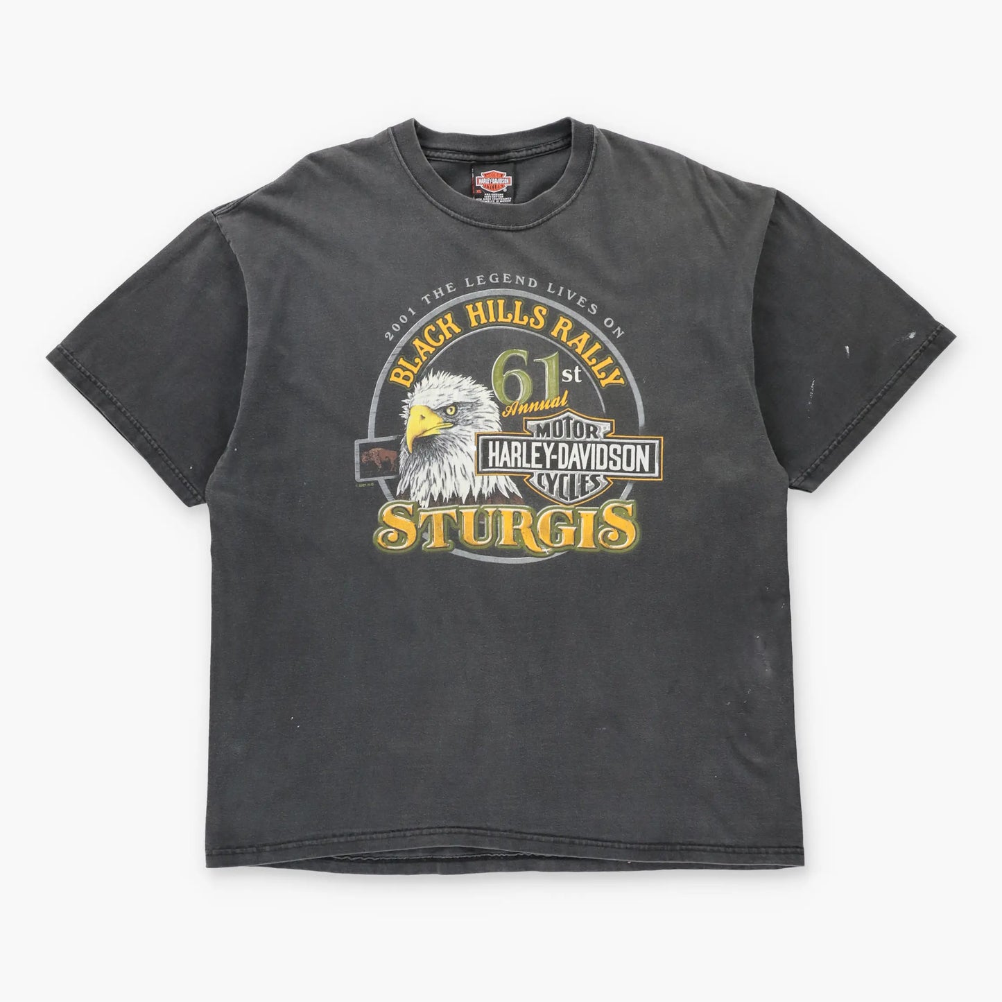 Vintage 2001 HARLEY DAVIDSON 61st Sturgis Black Hills Rally South Dakota Faded Black T-Shirt (XL)
