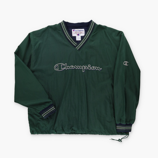 CHAMPION Green & Silver Embroidered Spell Out Windbreaker Pop Over (XL-XXL)