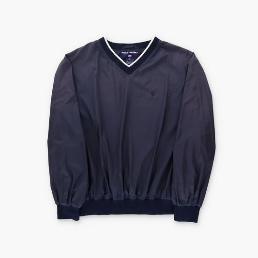 RALPH LAUREN POLO SPORT Navy Embroidered Logo V-Neck Windbreaker Pullover (M)