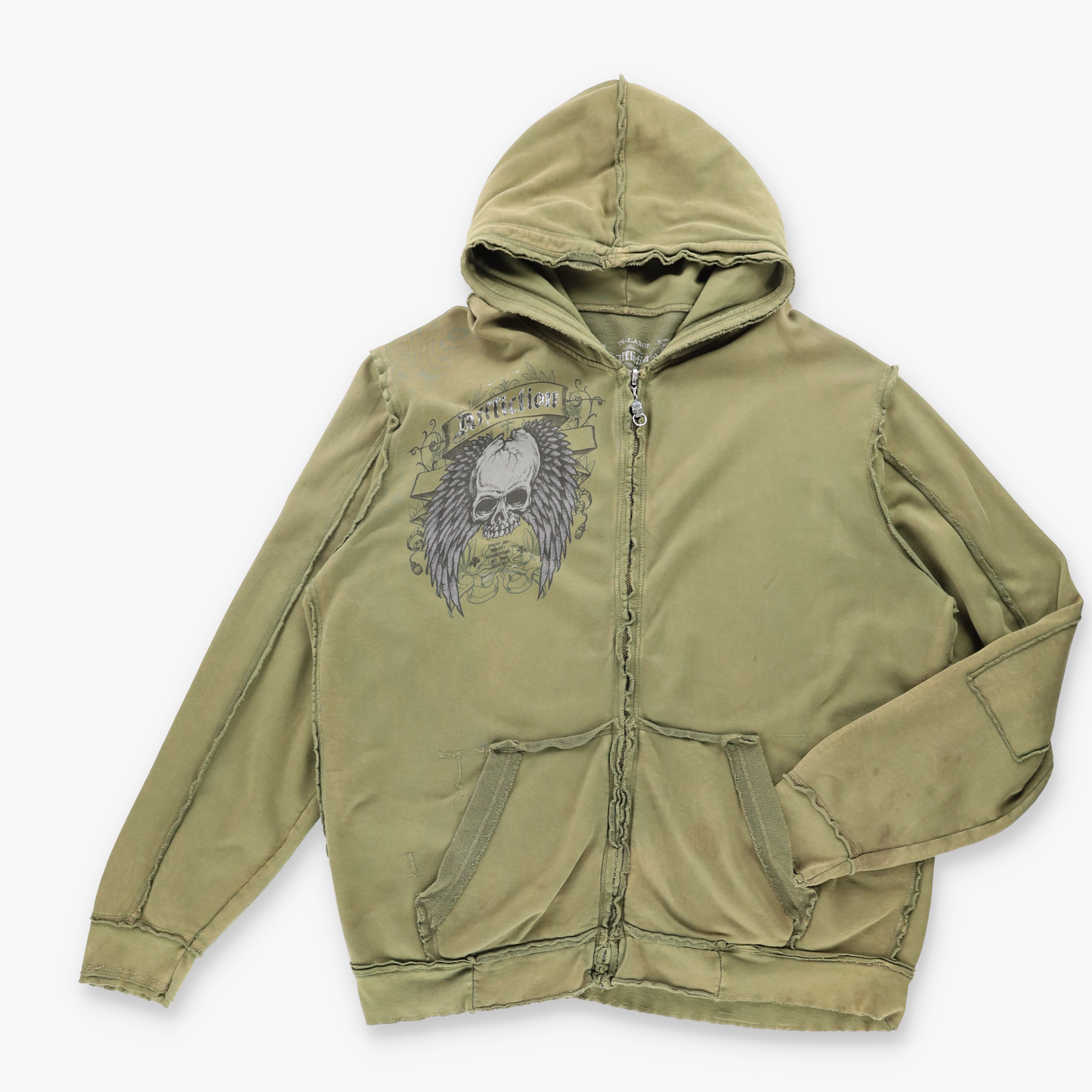 Vintage AFFLICTION Y2K Green Distressed Hoodie Sweatshirt *Aubs Vintage Sole Melbourne