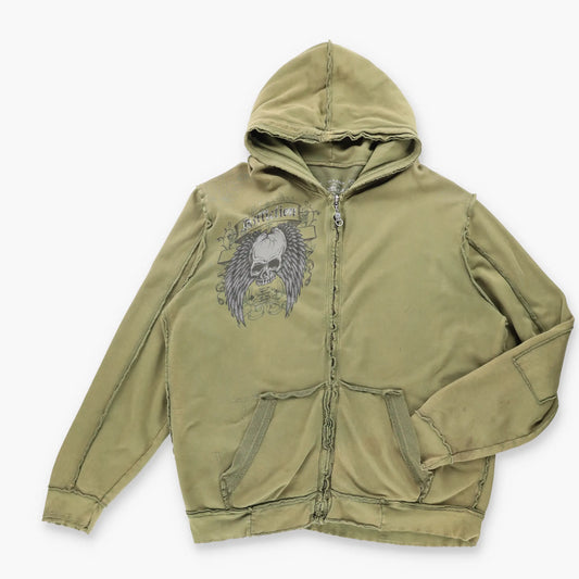 Vintage AFFLICTION Y2K Green Distressed Hoodie Sweatshirt *Aubs Vintage Sole Melbourne