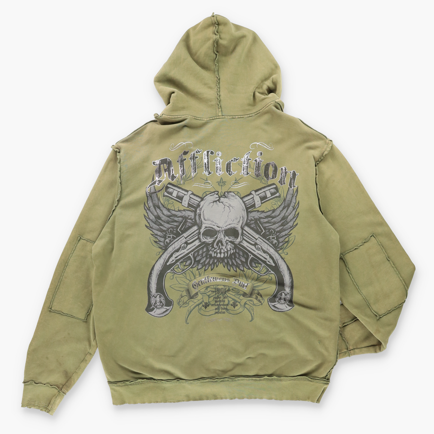 Vintage AFFLICTION Y2K Green Distressed Hoodie Sweatshirt *Aubs Vintage Sole Melbourne