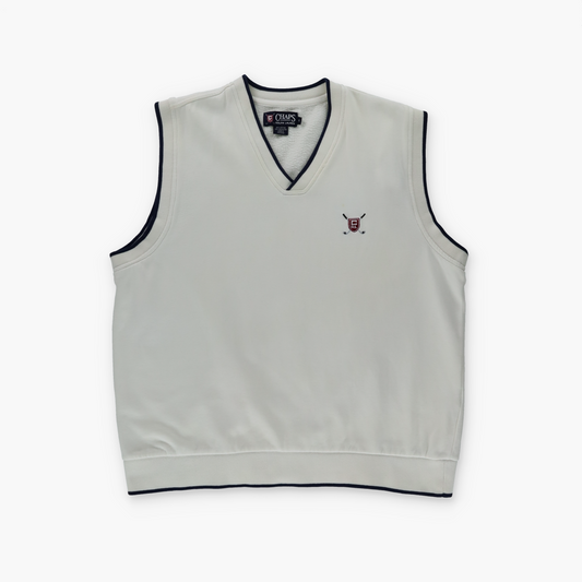 CHAPS RALPH LAUREN White & Navy Embroidered Ringer Sweatshirt Vest (M-L)