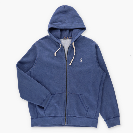 POLO RALPH LAUREN Blue & White Embroidered Logo Full Zip Hoodie Sweatshirt (XL-XXL)