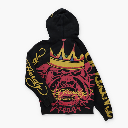 ED HARDY X CHRISTIAN AUDIGIER 'Tattoo' Y2K Style Black Full Zip Hoodie Sweatshirt (S-M)