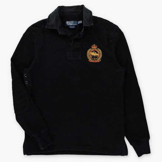 RALPH LAUREN POLO Custom Fit 'Snow Challenge' Patch Black Rugby Jumper (S)