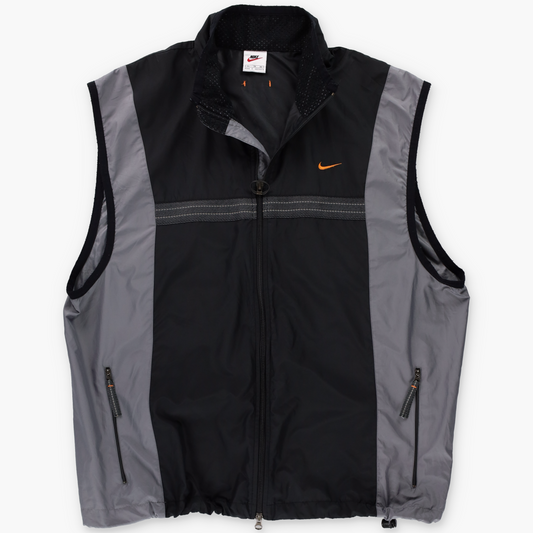 NIKE Black & Grey Reflective Strip Full Zip Convertible Windbreaker Vest (L-XL)