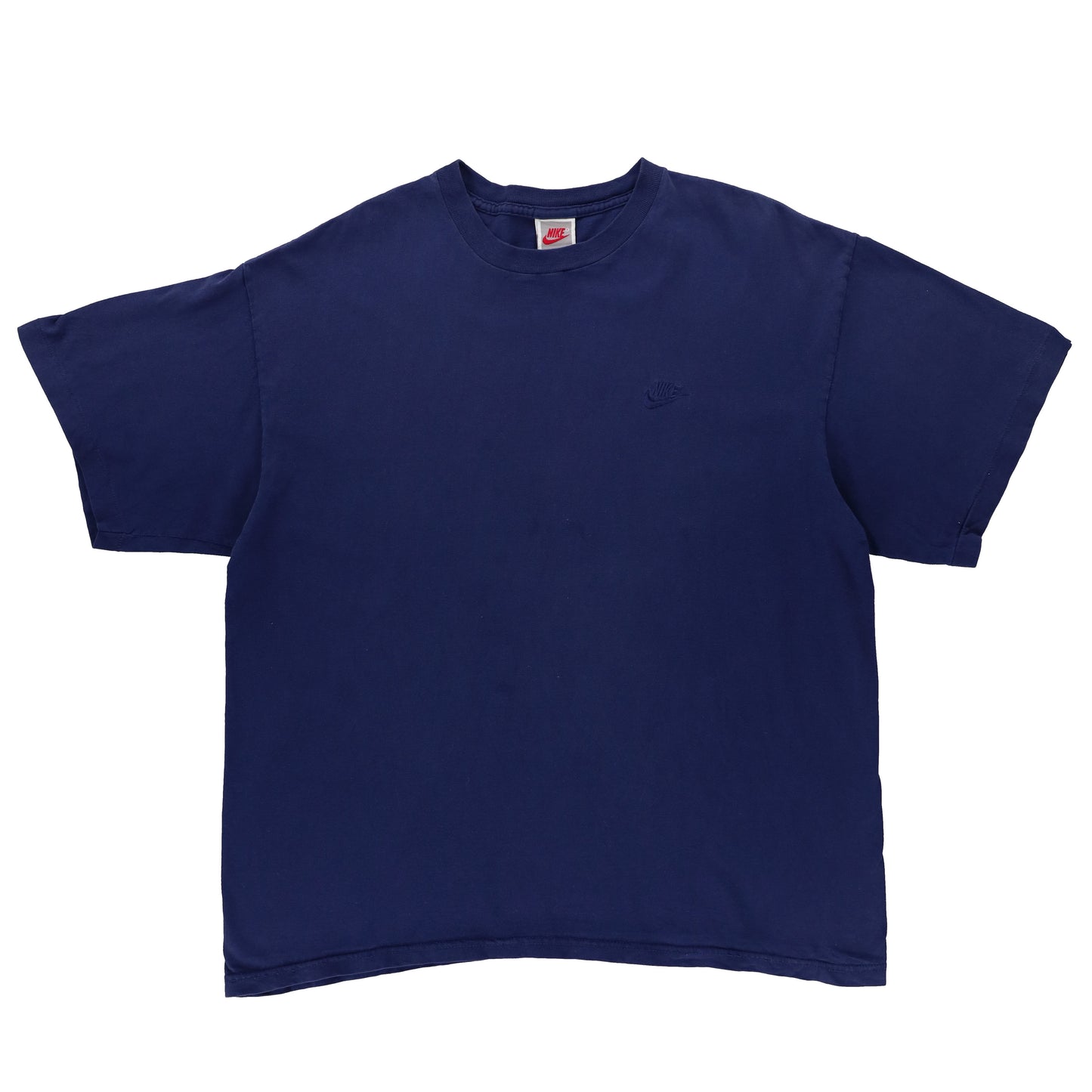 NIKE Vintage 'USA Made' Navy Embroidered Logo Cotton T-Shirt (L)