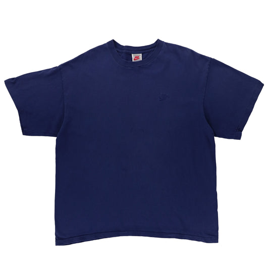 NIKE Vintage 'USA Made' Navy Embroidered Logo Cotton T-Shirt (L)