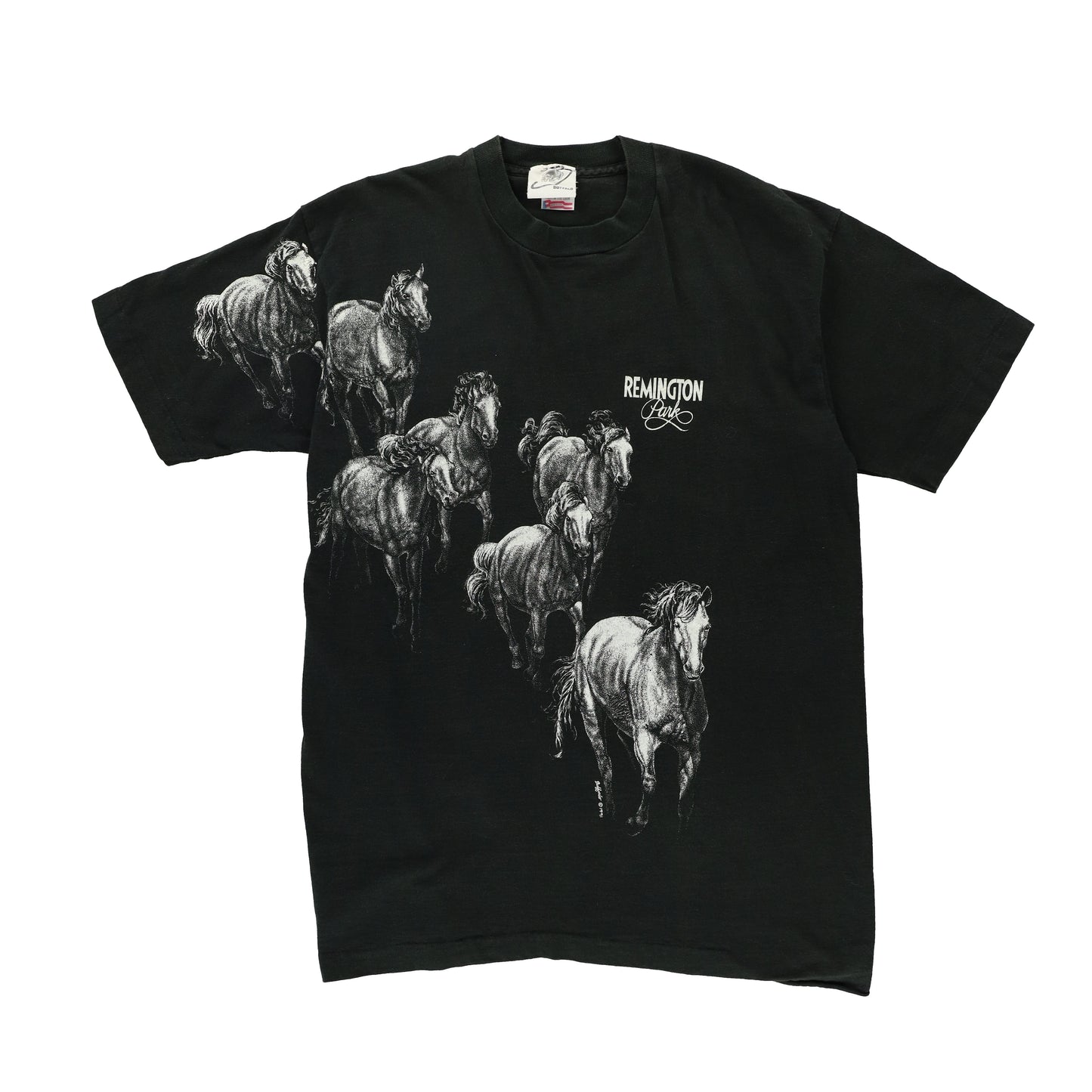 Buffalo Remington Park 'USA Made' All Over Horse Print Cotton T-Shirt (M-L)