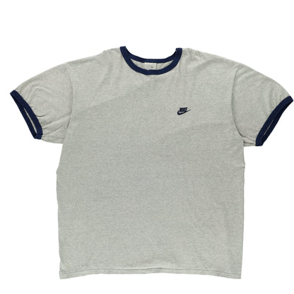 NIKE Vintage Grey Navy Embroidered Logo Ringer Vintage T-Shirt (XL-XXL)