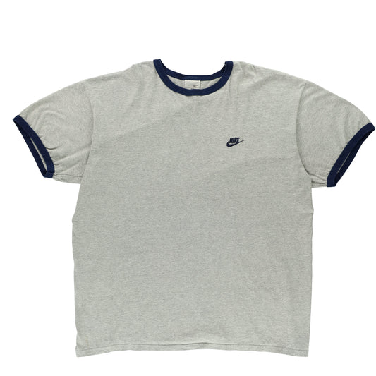 NIKE Vintage Grey Navy Embroidered Logo Ringer Vintage T-Shirt (XL-XXL)