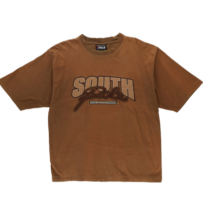 SOUTH POLE Y2K Brown Embroidered Large Logo Cotton T-Shirt (XL)