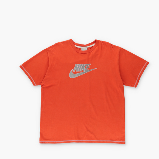 NIKE Spell Out Centre Swoosh Logo Orange Cotton T-Shirt (L)