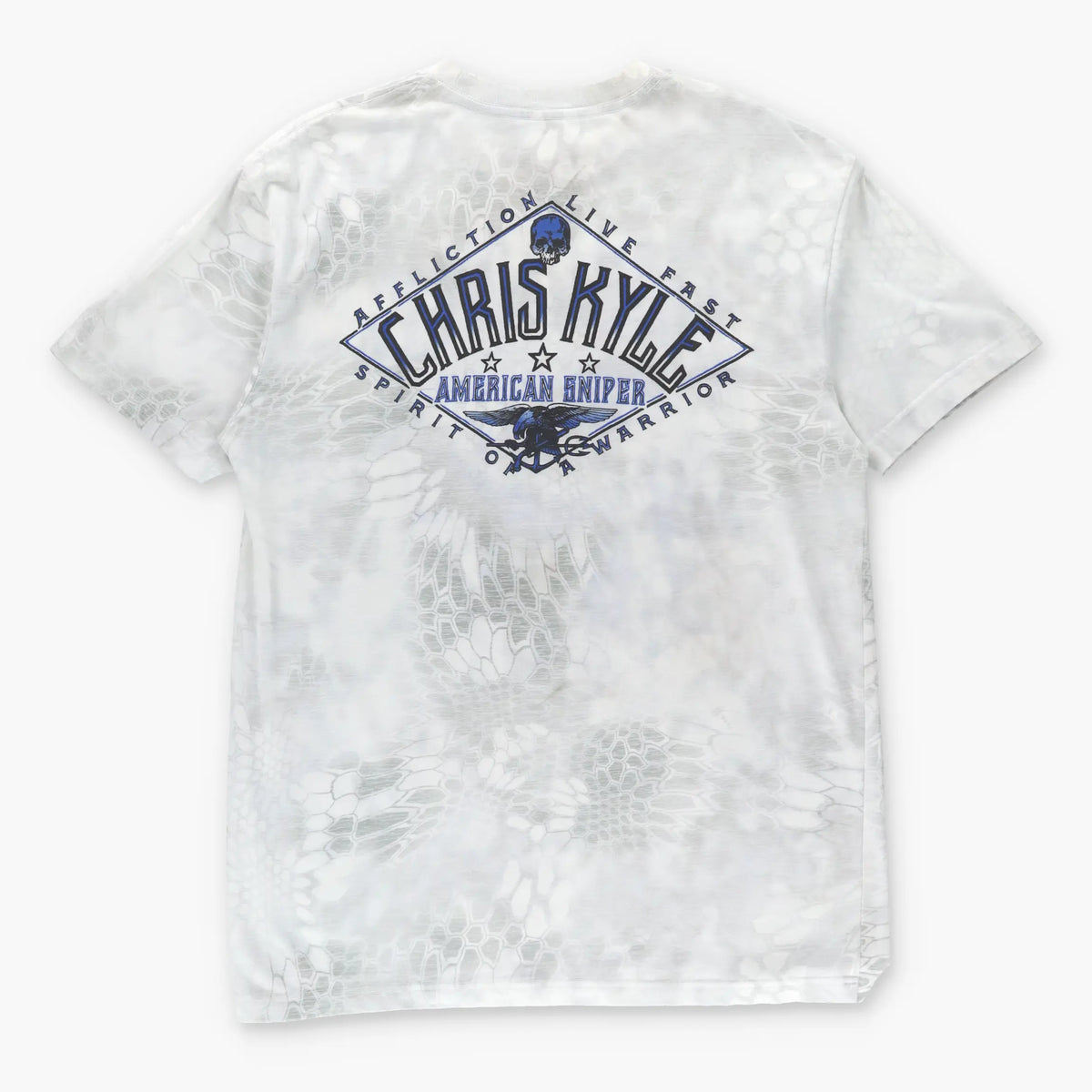 Vintage AFFLICTION Y2K Chris Kyle American Sniper 50/50 Skull Eagle T-Shirt (XL)