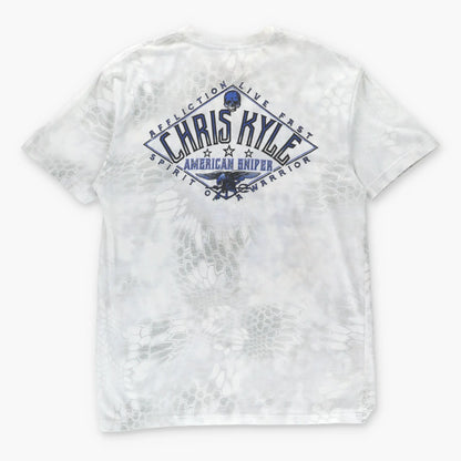 Vintage AFFLICTION Y2K Chris Kyle American Sniper 50/50 Skull Eagle T-Shirt (XL)