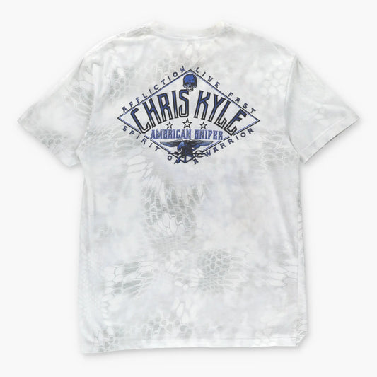 Vintage AFFLICTION Y2K Chris Kyle American Sniper 50/50 Skull Eagle T-Shirt (XL)