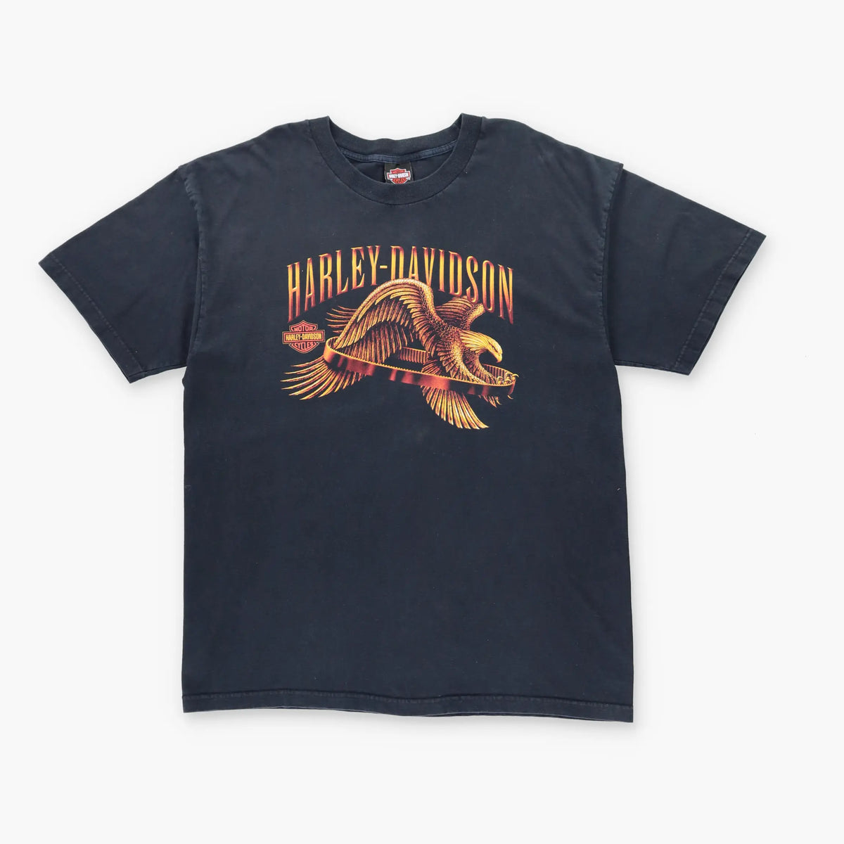 Vintage HARLEY DAVIDSON Y2K Eagle Ring Black & Yellow T-Shirt (2XL)