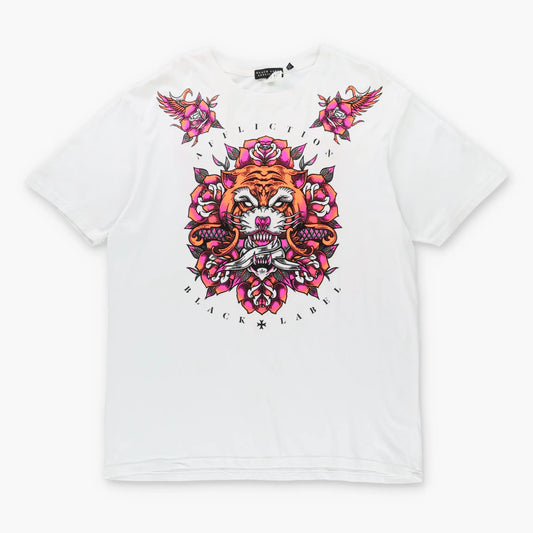 Vintage AFFLICTION Y2K Fluro Embellished Tiger Wing White T-Shirt (XL)