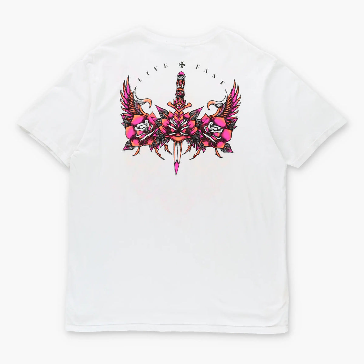 Vintage AFFLICTION Y2K Fluro Embellished Tiger Wing White T-Shirt (XL)