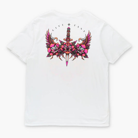 Vintage AFFLICTION Y2K Fluro Embellished Tiger Wing White T-Shirt (XL)