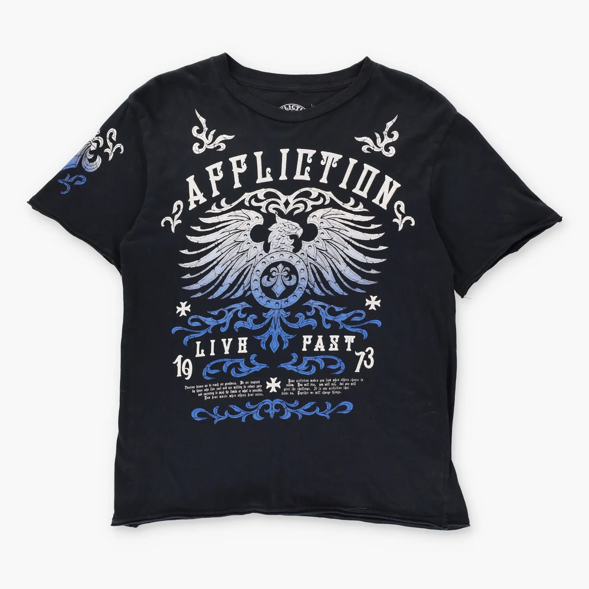 Vintage AFFLICTION Y2K White & Black Ombre Print T-Shirt (M)
