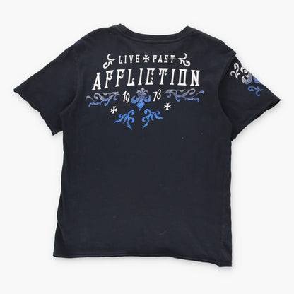 Vintage AFFLICTION Y2K White & Black Ombre Print T-Shirt (M)