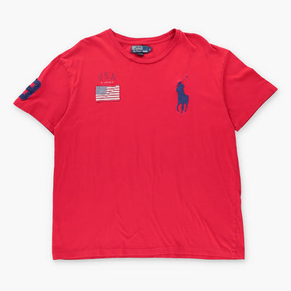 Vintage POLO RALPH LAUREN USA Flag #3 Embroidered Big Pony Red T-Shirt (L)