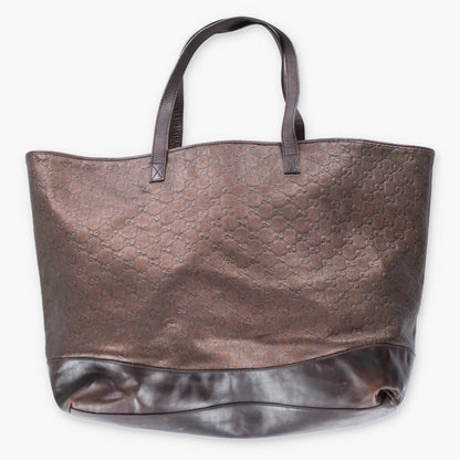 Vintage GUCCI 238695 Metallic Bronze Monogram Logo  Italy Made Leather Tote Handbag