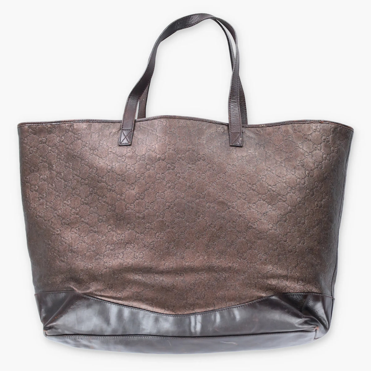 Vintage GUCCI 238695 Metallic Bronze Monogram Logo  Italy Made Leather Tote Handbag