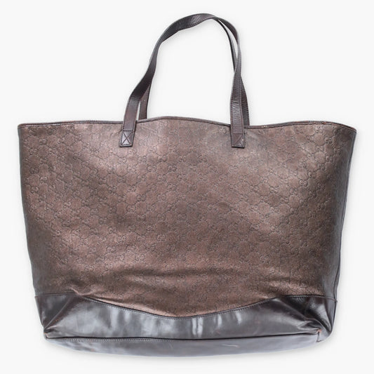 Vintage GUCCI 238695 Metallic Bronze Monogram Logo  Italy Made Leather Tote Handbag